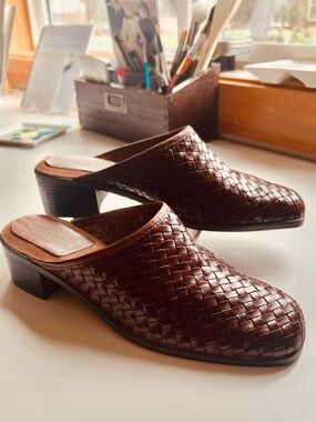Faded Glory Woven Leather Mule in Dark Brown